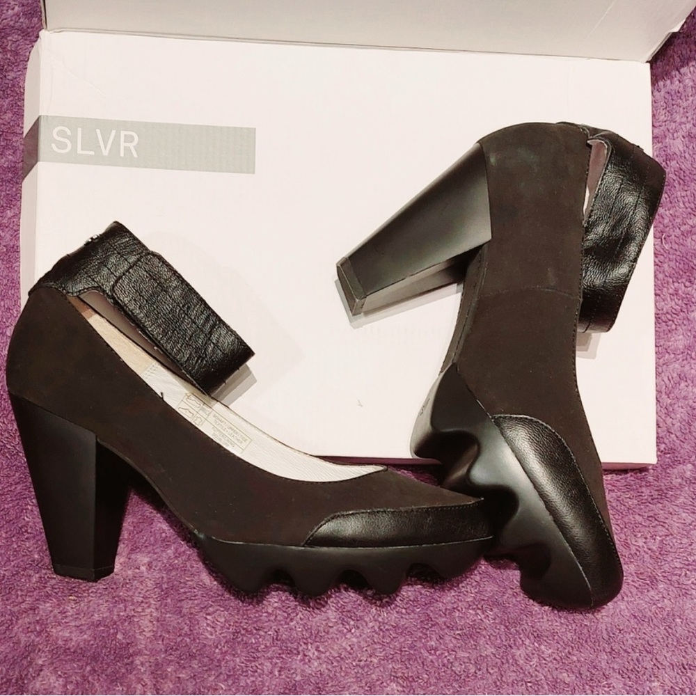 Adidas SLVR black leather ankle strap pumps, size 8.5, EUC